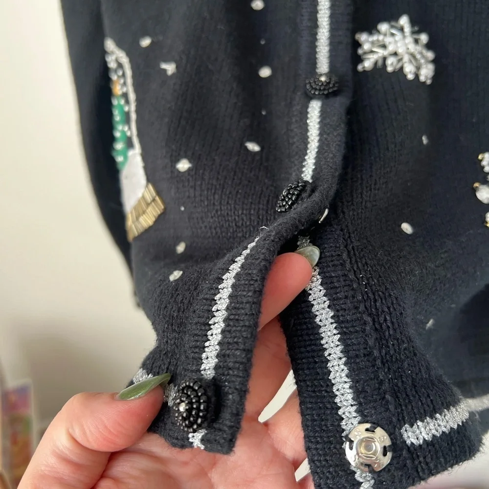All Points by Reference Points Christmas Beaded Sweater Cardigan